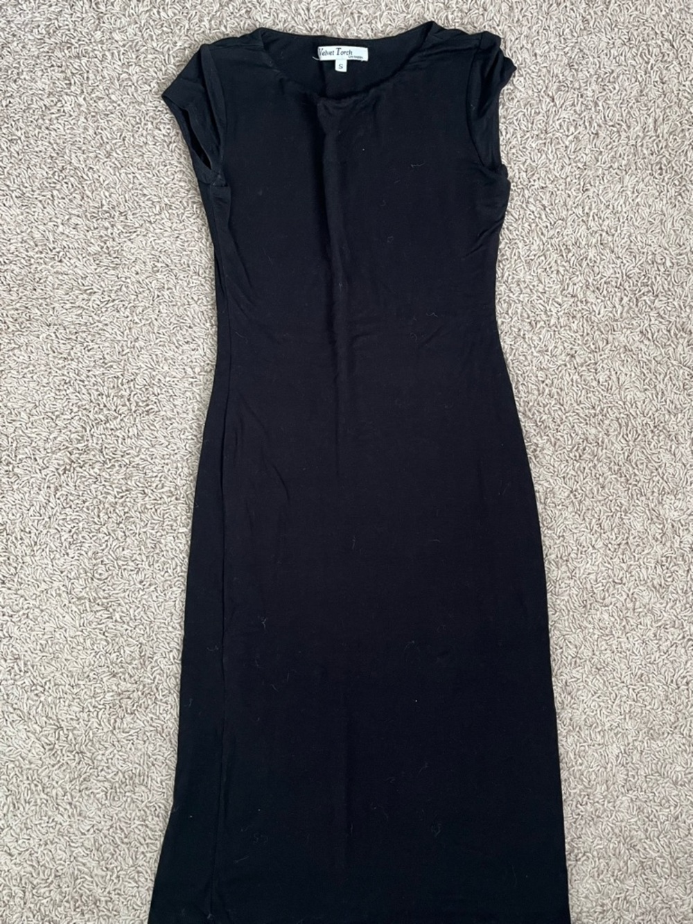 Velvet Torch Black Cap-Sleeve Maxi Sheath Dress